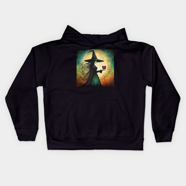 Evil Witch With Stolen Heart Kids Hoodie by PurplePeacock